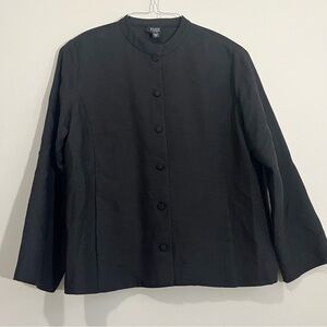 Eileen Fisher Black 100% Silk Button-Up Lightweight Jacket Sz M Petite Textured